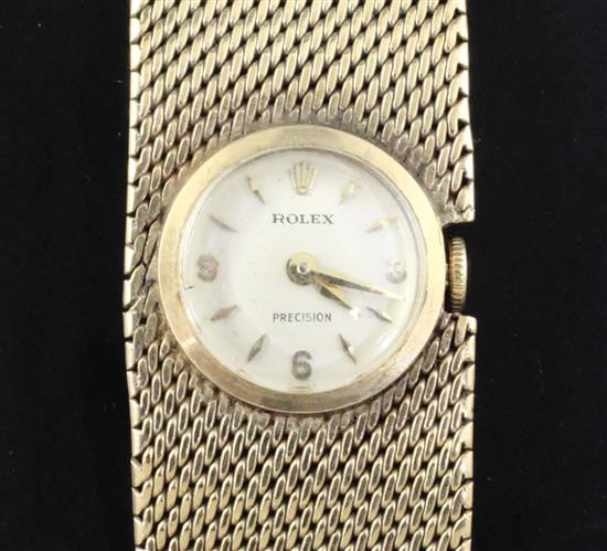 A ladys 9ct gold Rolex precision manual wind bracelet wrist watch, overall length 18.7cm.